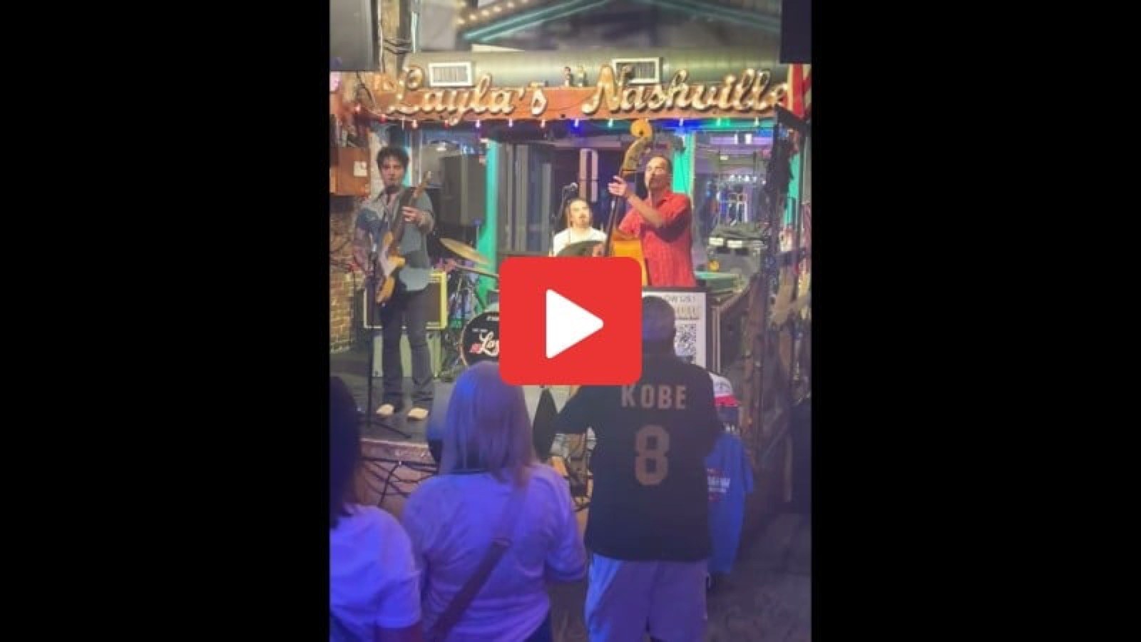 Video thumbnail: a rockabilly trio with an upright bass playing on the stage at Layla's Nashville. Click to watch on YouTube.